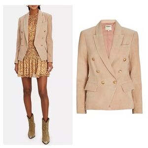 L'AGENCE Kenzie Double Breasted Goat Leather Blazer Beige Size 0